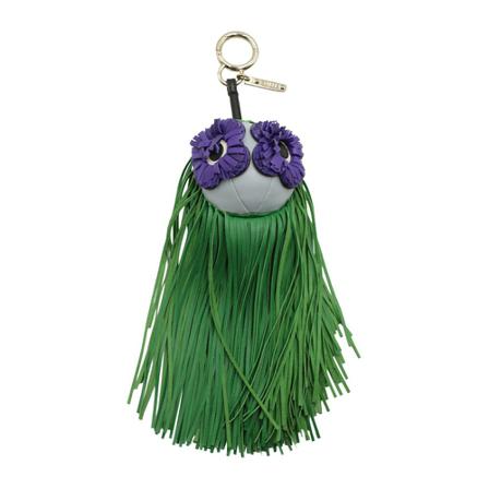 Fendi Vintage Pre-owned Flower Eye Fringe Charm in Leather Grøn, Dame Vintage Accessories, Størrelse: ONE Size