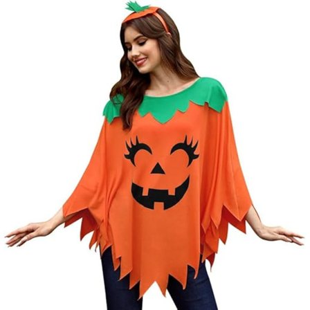 Halloween Pumpa Poncho Dam Kostym Vuxen
