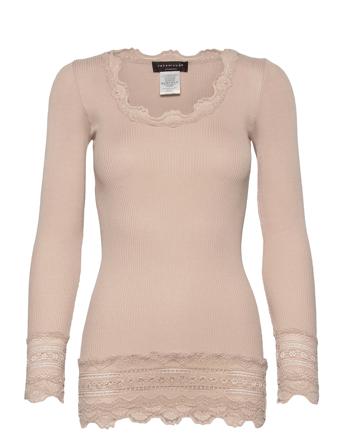 Silk T-Shirt W/ Lace T-shirts & Tops Long-sleeved Rosa Rosemunde