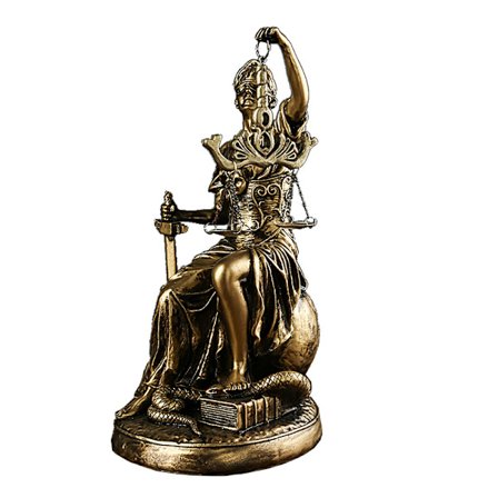Nordisk Vintage Justitia Gudinde Skulptur Statue – Siddende Resin Figur Holder Vægte og Sværd, Antikke Ornamenter til Stue eller Kontor Dekoration