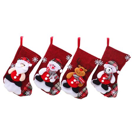 Julstrumpor 4st Santa Snowman Deer Bear 10x7in, Röd-vit