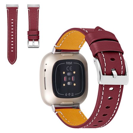 Fitbit Sense / Versa 3 genuine leather watch strap - Red