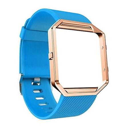 Mjukt silikonklockarmband ersätt sportband med roséguldfärgad ram för Fitbit Blaze (FMY) Blue