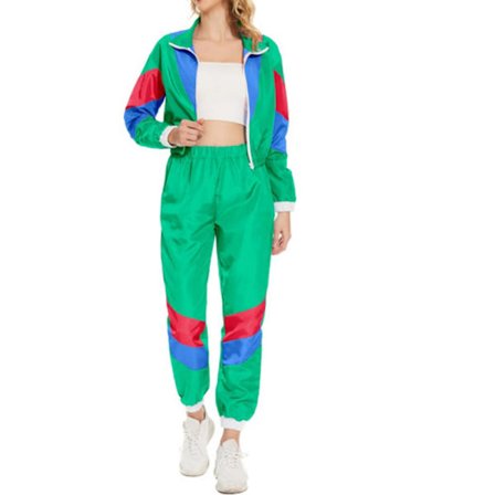 Dame Color Block 2-delt Vindjakke Antrekk Langermet Glidelås Crop Top Treningsdress Sett