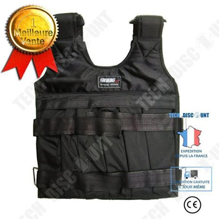 Viktväst - TECH DISCOUNT - Styrketräning - Maxvikt 10 kg - Justerbar storlek 80-120 cm - Svart