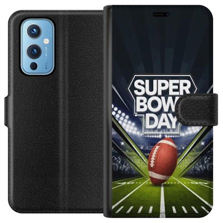 Kompatibel Tegnebogsetui til OnePlus 9 Super Bowl Day plakat med amerikansk fodbold på oplyst arena i dramatisk sportsdesign
