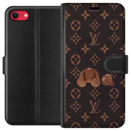Kompatibel Tegnebogsetui til Apple Apple iPhone SE (2022) Luksuriøst monogrammønster med knust bamse i mørk modeæstetik