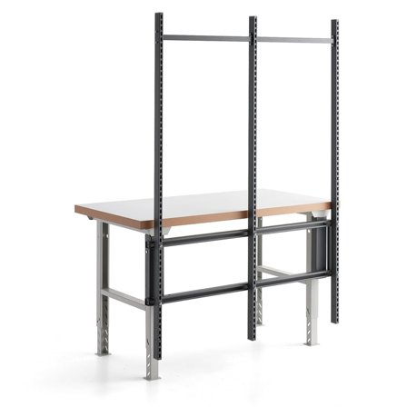 Bagerste rammebeslag til arbejdsbord ROBUST/SOLID, 1500 mm, 3 stolper, mørkegrå