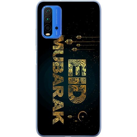 Kompatibelt Mobildeksel til Xiaomi Redmi Note 9 4G Gyldent Ramadan-motiv med dekorativ typografi, lykter, halvmåne og stjerner på en mørk bakgrunn