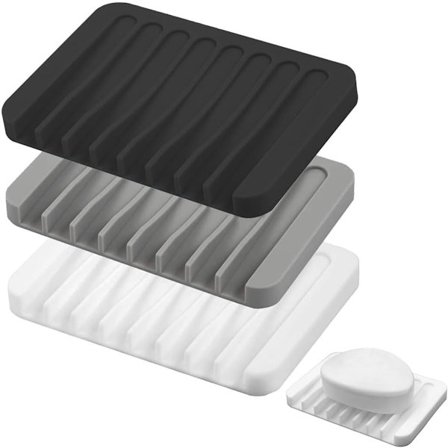 3 sæbeskåle Silikone sæbeskål Sæbeholder med afløb Tilbehør Sæbeholder Sæbemåtte Sæbeskål Bruseafløb Skridsikkert design og grå hvid sort