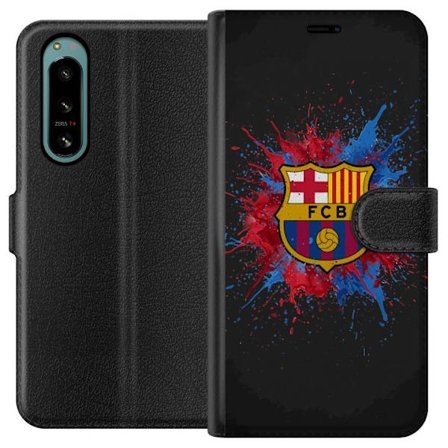 Kompatibelt Plånboksfodral till Sony Sony Xperia 5 IV Barcelona Splash konst motiv med FC Barcelonas emblem i rött, blått och gult med färgstänk
