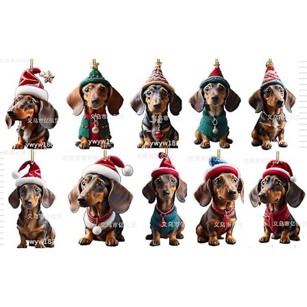 10 stk. Julehængende Vedhæng Dachshund Figurer Juletræ Hjem Dekorationer