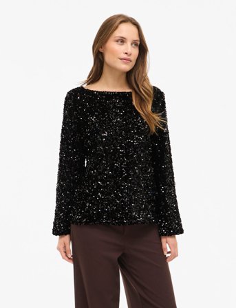 Vila Vifaith Boat Neck L/S Sequin Top/1 - Black - XS