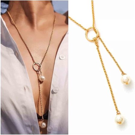 Pearl Lariat Halskjede Gull Chunky Chain Y Halskjede Pearl Duskkjede Lang Acsergery Gave