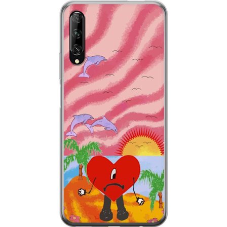 Yhteensopiva Puhelinkuori Huawei P smart Pro 2019 Bad Bunny värikkäässä tikatussa takissa sydänkuvioilla ja aurinkolaseilla modernissa katutyylissä