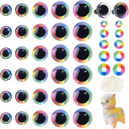 60 Sett Glitter Sikkerhetsøyne 5 Størrelser 3D Regnbue Håndverksøyne Amigurumi Øyne Heklede Fylte Øyne med Skiver for DIY Håndverk Heklede Fylte Dyr 