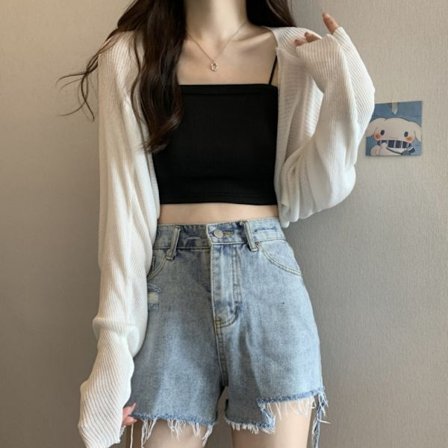 Stickad Cardigan Is Silk Sjal VIT