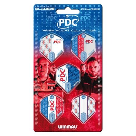 Winmau Darts Flights PDC Prism Flight Collection 5 Sets 100 Micron Extra Thick Professional Standard Snakebite Design Red/White/Blue