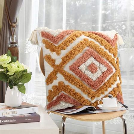 Orange Pudebetræk 18x18, Vævet Tuftet Boho Pude
