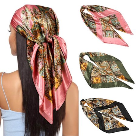 3-pack huvudduk silkeshalsduk halsduk för kvinnor - 90 x 90 cm stora eleganta halsdukar för kvinnor satin bandana flickor huvudduk håraccessoarer