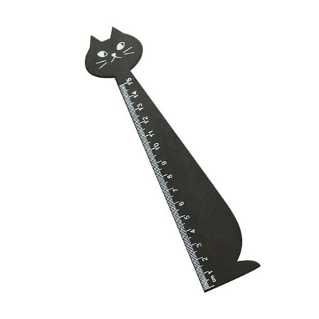 Söt tecknad katt i trä rak linjal mätverktyg skola kontor papper (svart)