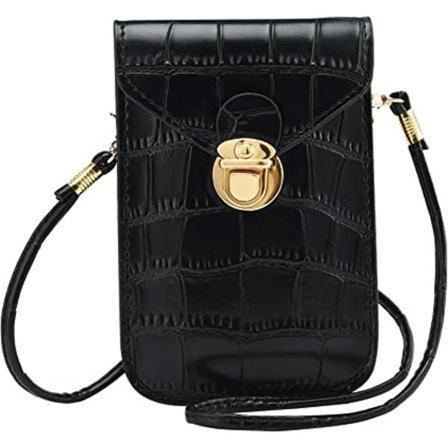 Sort, Telefonpung, Telefon Taske Crossbody PU Læderpung Taske S