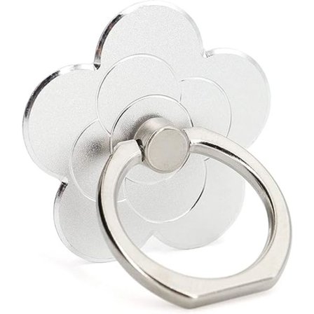 Mobiltelefonringhållare Blomma Finger Ring Grepp Stativ 360° Rotation 180° Vändbar Universal Stativ Kompatibel med Alla Smartphones (Silver)