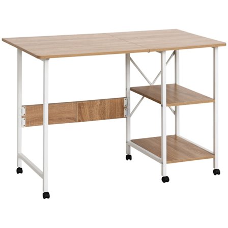 Klapbord Mobilt Skrivebord På Hjul, Sidebord, Mdf, Natur, 107X55X76Cm
