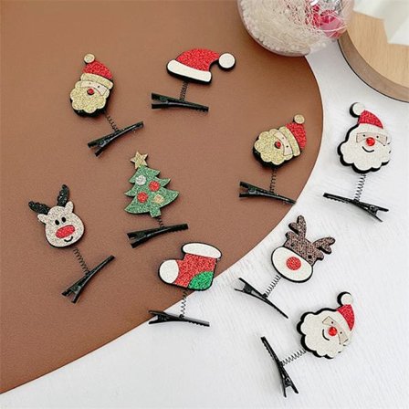 2pcs Set Christmas Red Decoration Hair Clips Festive Snowman Santa Claus Tree Deer Side Clips Christmas Hairpin Hair Accessory