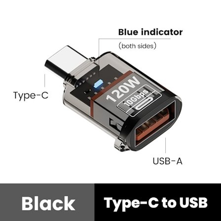 10 Gbps USB C Hona till USB Hane Adapter 1-Pack, 120W Typ C Hane till USB A 3.2 Hona, OTG-omvandlare för Telefon, Laptop Laddning och Dataöverföring