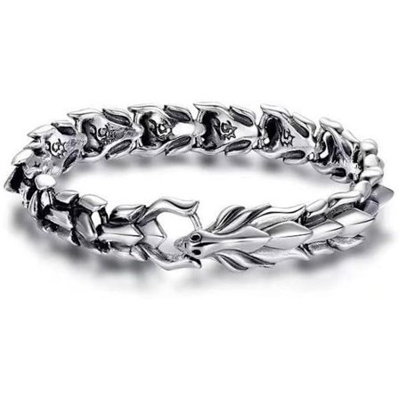 Punk Vintage Dragon Scale Herrarmband, Polerad, Rostfritt Stål Kubansk Kedjearmband för Män Kvinnor, Metall Länkarmband