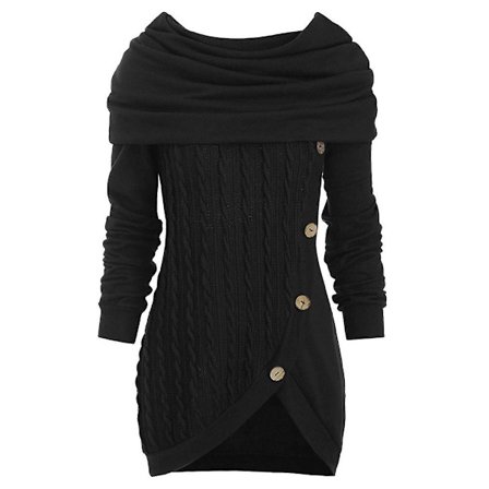 Dam Plus Size enfärgad sömnad fästelement dekoration huva oregelbunden stickad tröja