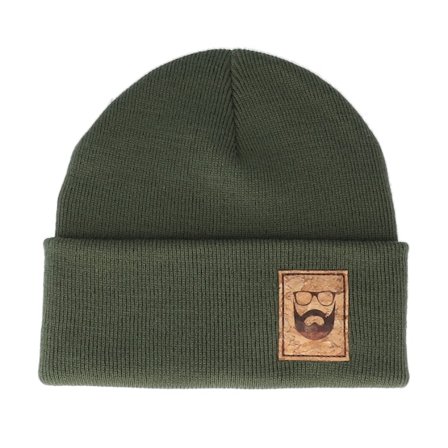 Bearded Man - Vihreä cuff Beanie - Logo Patch Olive Green Beanie @ Hatstore