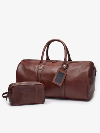 John Henric Men's Chestnut Weekend bag & Toiletry Bag Size