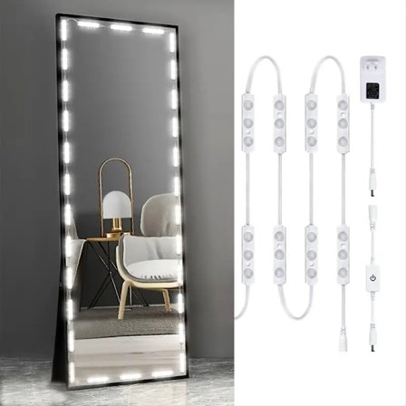 Hollywood Glam LED Sminkelyssett, 3 meter Dimbar Sminkespeilbelysning, Helkroppsspeil & Baderomsspeilbelysning, Plug In Gulv