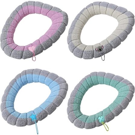 4 stk. toiletbetræk toiletsædebetræk puder med håndtag toiletlågbetræk pude tykkere badeværelse blødt strækbart vaskbart passer til ovale toiletsæder