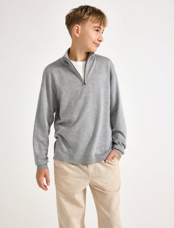 Lindex Sweater Fineknit Halfzip - Grey - 128