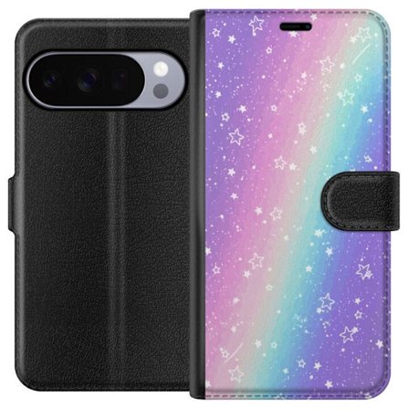 Kompatibel Tegnebogsetui til Google Pixel 10 Pro Rainbow-farvet pastelbaggrund med hvide stjerner og glitrende prikker i blød overgang