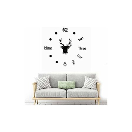 Modern design väggklocka med spegel DIY väggklocka hjorthuvud kreativ väggklocka, 3D väggklistermärke dekoration hem sovrum väggdekoration (svart)