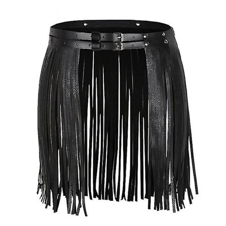 Women Faux Leather Fringe Tassel Skirt Belt Waistband High Waist Skirt