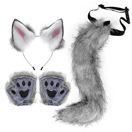 Lolita Simuleringsdjur Klor Plysch Rävåron Pannband Fuskpäls Lång Svans Tass Cosplay Rekvisita Halloween Fest Tillbehör Set