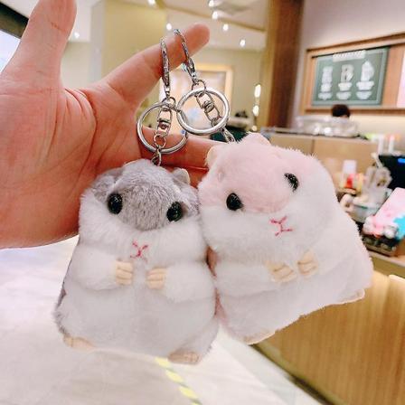 Ghyt sæt med 2 søde hamster plys nøglering plysdyr nøglering charme håndtaske vedhæng