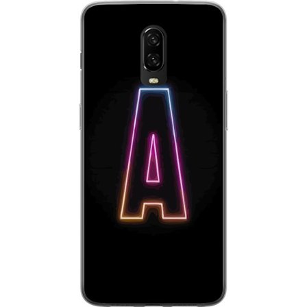 Kompatibel Mobilcover til OnePlus OnePlus 6T Minimalistisk neonbogstav A i regnbuefarvet lys mod sort baggrund i moderne typografisk stil