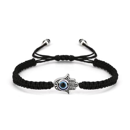 Makraméarmband Med Skyddande Hamsa Hand Svart