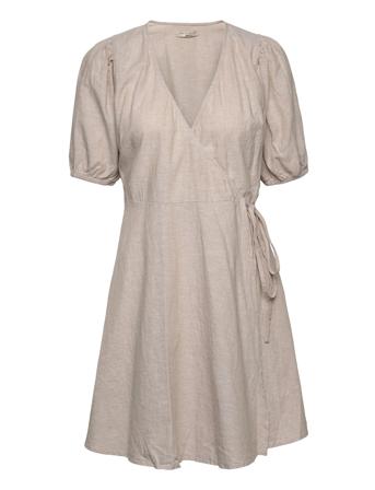 Glimma Linen Blend Wrap Dress Dresses Summer Dresses Beige Gina Tricot*Betinget Tilbud