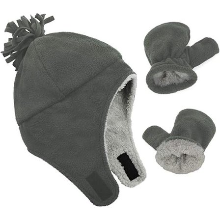 Baby Fleece Mössa Varm Öronlapp Barnmössor Småbarn Pojkar Vintermössa och Vante Set