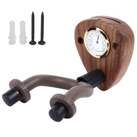 Kitarakaulan ripustin seinään kiinnitettävä koukkuteline puisella pohjakielisoittimen pidikkeellä bassobanjo-viululle kosteusmittarin tyyppi