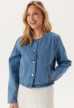 VILA - Vireba L/S O-NECK DENIM JACKET - Light Blue Denim - Kläder - - Bubbleroom