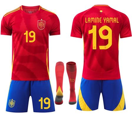 25. sesongens spanske hjemmelagstrøye i rødt nr. 19 Lamin Yamal - Fotballtema-trøye - Fotballdrakt for barn og voksne - Størrelse nr. 19 Lamin Yamal -
