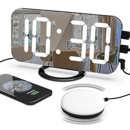 Høy alarmklokke med sengevibrator for tunge sovende, dobbel vibrerende alarmklokke med USB-lader for hørselshemmede døve
